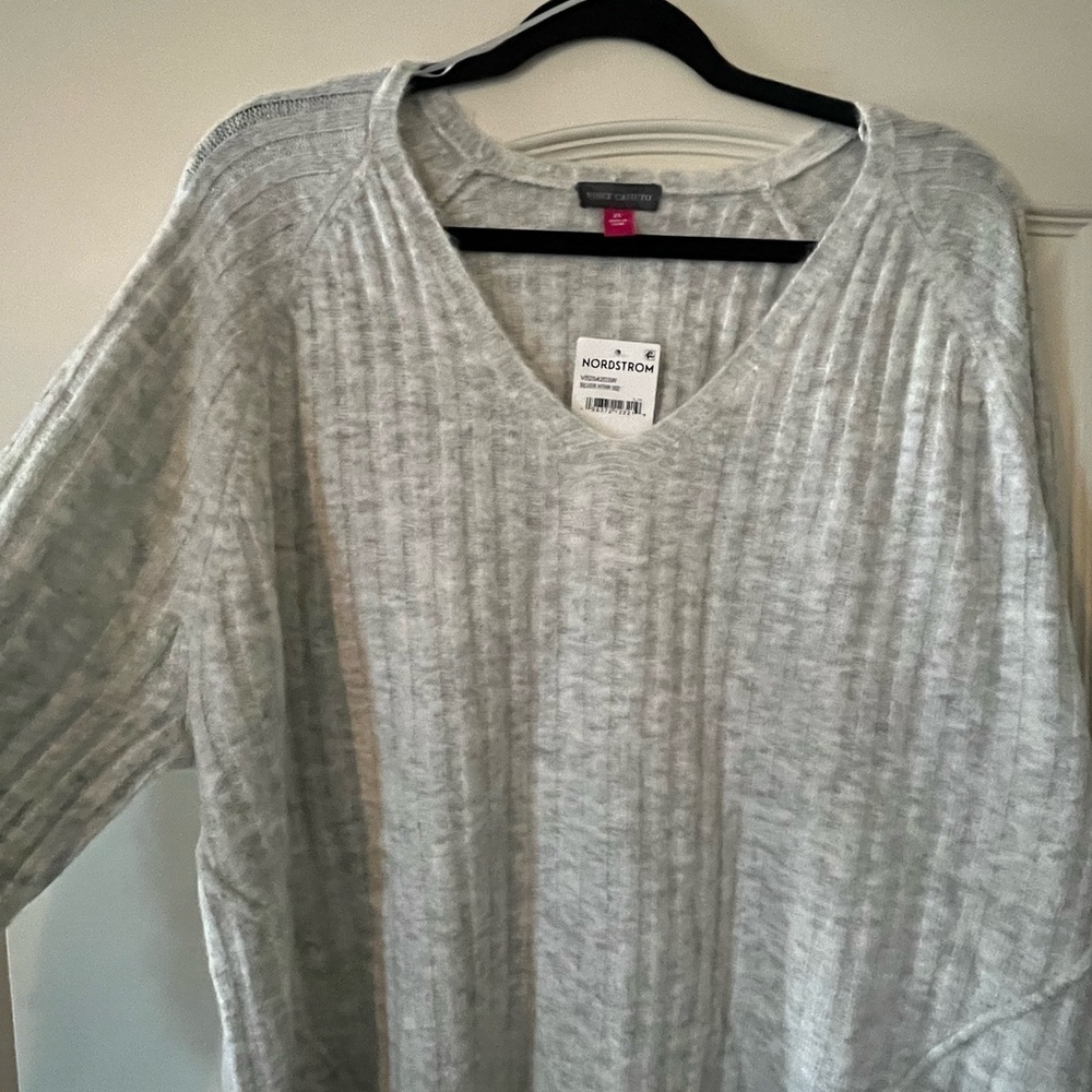 Vince Camuto Women's V-Neck Ribbed Sweater Lightweight Heather Gray - Picture 16 of 16